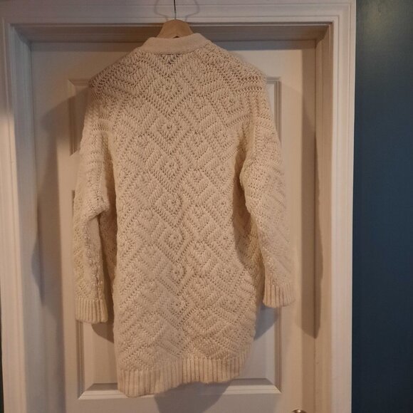 Eileen Fisher Cardigan Sweater Medium Ivory Baby Alpaca Chunky Knit Longline - Picture 2 of 9